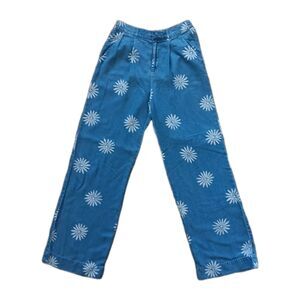 Splendid X Margherita Pants Women  Small Blue Wide Leg Daisy Print Chambray Boho